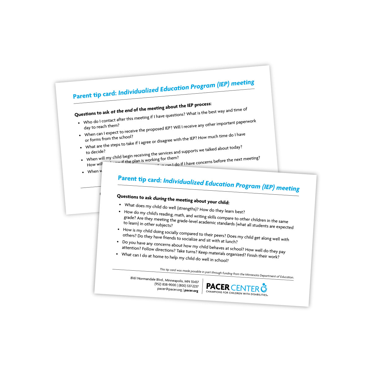 IEP Meeting Parent Tip Cards
