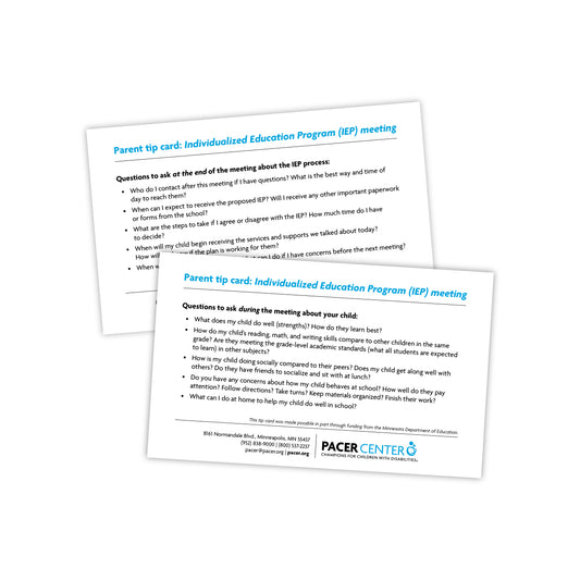 IEP Meeting Parent Tip Cards