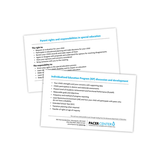 Parent Rights and Responsibilities in Special Education Tip Cards
